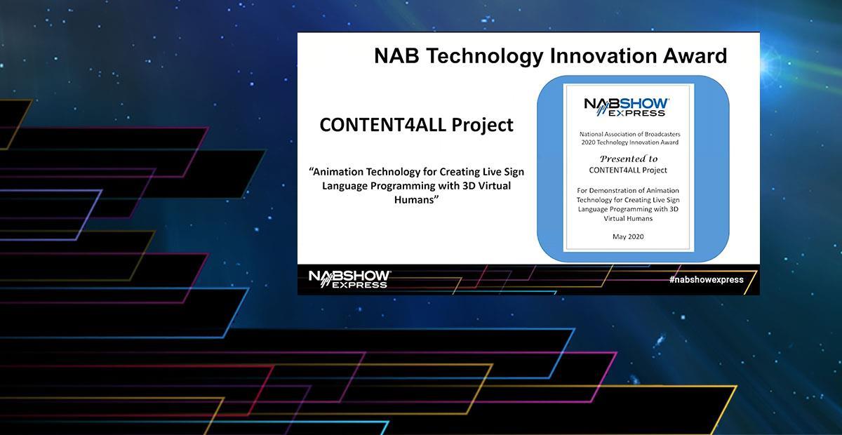 CONTENT4ALL wins the NAB Technology Innovation Award